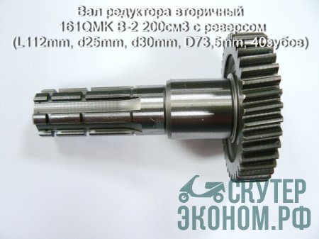 Вал редуктора вторичный 161QMK B-2 200см3 с реверсом (L112mm, d25mm, d30mm, D73,5mm, 40зубов)